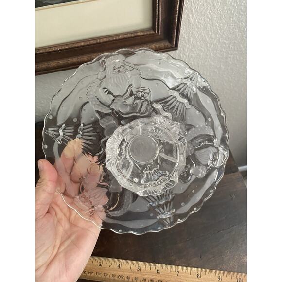 Vintage Crystal Christmas Cookie Plate Footed Plate Pedestal Plate Santa Plate - Picture 6 of 6